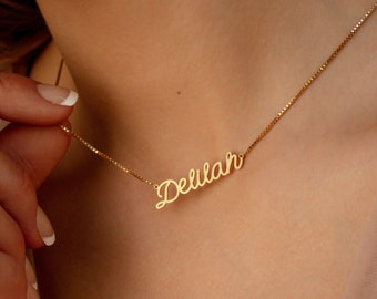 Custom Name Necklace by Caitlyn Minimalist • Gold Nameplate Necklace with Box Chain • Best Friend Jewelry • Perfect Birthday Gift • NM81F99