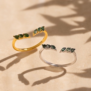 Offener Moosachat Ring von Caitlyn Minimalistisch • Vintage Marquise Blütenblatt Versprechen Ring • Achat Edelstein Schmuck • Freundin Geschenk • RR145