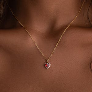 Diamond Garnet Heart Necklace by Caitlyn Minimalist • Red Birthstone Pendant Necklace • Vintage Jewelry • Christmas Gift for Her • NR287