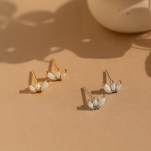 Opal Flower Earrings by Caitlyn Minimalist Dainty Opal Stud Earrings in Gold Delicate Crystal Jewelry Perfect Gift for Her ER399 image 8