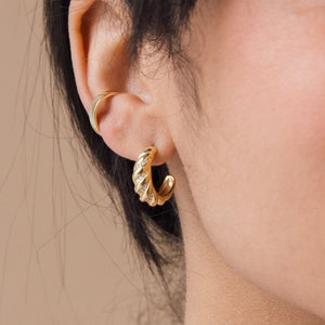 Pave Croissant Earrings by CaitlynMinimalist • Gold Earrings • Hoops Earrings • Pave Croissant Hoops • Perfect Gift for Her • ER099