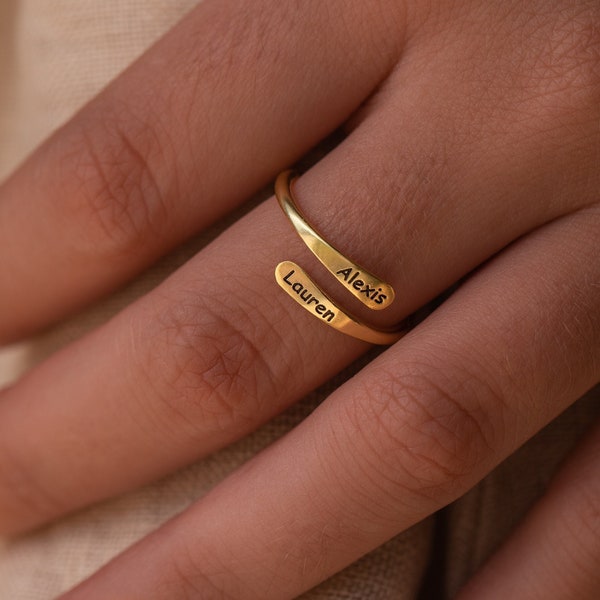 Rounded Edge Wrap Name Ring by Caitlyn Minimalist • Custom Engraved Open Style Ring for Stacking • Personalized Gift for Mom • RM83F38