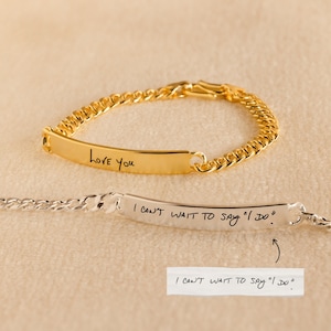 Pulsera con letras escritas a mano para hombre de Caitlyn Minimalist • Pulsera de cadena de eslabones cubanos para hombre • Joyas conmemorativas • Regalos para el esposo • BM04