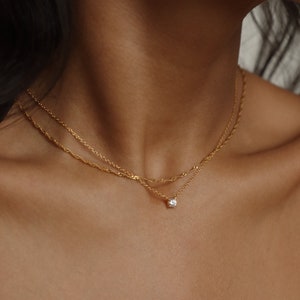 Dainty Diamond Necklace Floating Diamond Solitaire Necklace Minimalist Jewelry Bridesmaid Necklace Gift for Her NR048 image 1