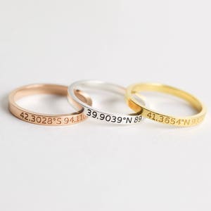 Coordinates Jewelry Custom Location Stacking Rings Dainty Latitude Longitude Ring Custom Date Ring Coordinates Ring RM22F30 image 1