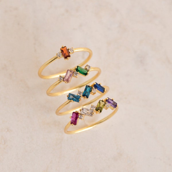 Custom Baguette Gemstone Ring by Caitlyn Minimalist • Personalized Multiple Birthstone Ring • Mothers Ring • Birthday Gift for Her • RM106