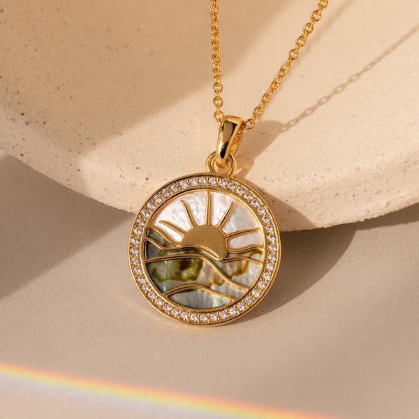 Colar Pearl Sunset da Caitlyn Minimalist • Colar Novo Começo • Colar Moeda do Pôr do Sol • Presente para Ela • NR250