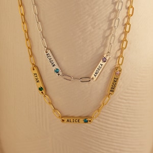 Engraved Bar Birthstone Necklace by CaitlynMinimalist • Personalized Name Necklace • Dainty Paperclip Necklace • Mothers Day Gift • NM113F39