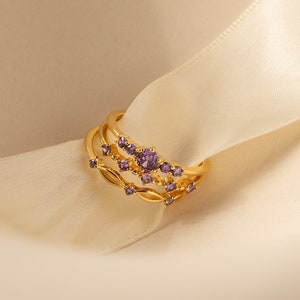 Amethyst Ring Set by Caitlyn Minimalist • Stackable Everyday Gemstone Rings • Amethyst Birthstone Jewelry • Birthday Gift for Wife • RR138