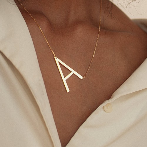 Big Letter Necklace by CaitlynMinimalist • Sideways Initial Necklace • Monogram Necklace • Bridesmaid Gifts  • NM40F39