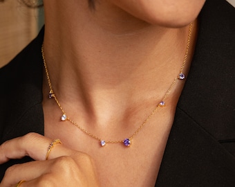 Amethyst Space Diamond Necklace by Caitlyn Minimalist • Asymmetrical Station Necklace • Dainty Amethyst Jewelry • Birthday Gift • NR178
