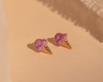 Dainty Ice Cream Studs by Caitlyn Minimalist • Fun & Cute Pink Stud Earrings • Dainty Whimsical Jewelry • Perfect Gift for Kids • ER381