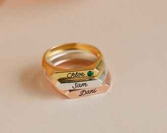 Engraved Bar Ring by Caitlyn Minimalist • Custom Signet Name Ring • Minimalist Stacking Ring • Personalized Gift for Mom • RM32F100