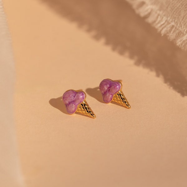 Dainty Ice Cream Studs by Caitlyn Minimalist • Fun & Cute Pink Stud Earrings • Dainty Whimsical Jewelry • Perfect Gift for Kids • ER381