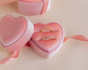 Pink Velvet Heart Ring Box by Caitlyn Minimalist • Ring Storage Case with Ribbon • Cute Gift Boxes • Anniversary Gift for Girlfriend • XR025
