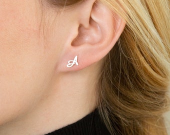 GIFT FOR HER • Dainty Initial Earrings by Caitlyn Minimalist in Sterling Silver, Gold & Rose Gold • Custom Name Earrings • CH10F49
