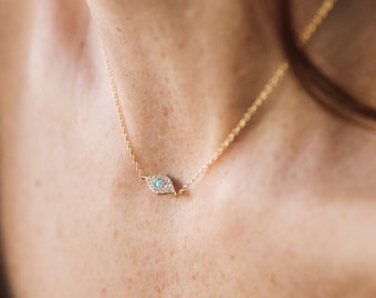 Opal Eye Necklace in Gold, Sterling Silver by Caitlyn Minimalist • Perfect Gift for Her • NR032