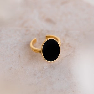 Midnight Hour Onyx Oval Ring by Caitlyn Minimalist Vintage Inspired Black Stone Ring with Adjustable Band Birthday Gift RR063 image 5