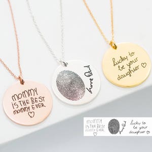 Handwriting Necklace Custom Handwriting Jewelry Signature Disc Necklace Fingerprint Necklace Mothers Day Gift Memorial Gift NM20 image 1