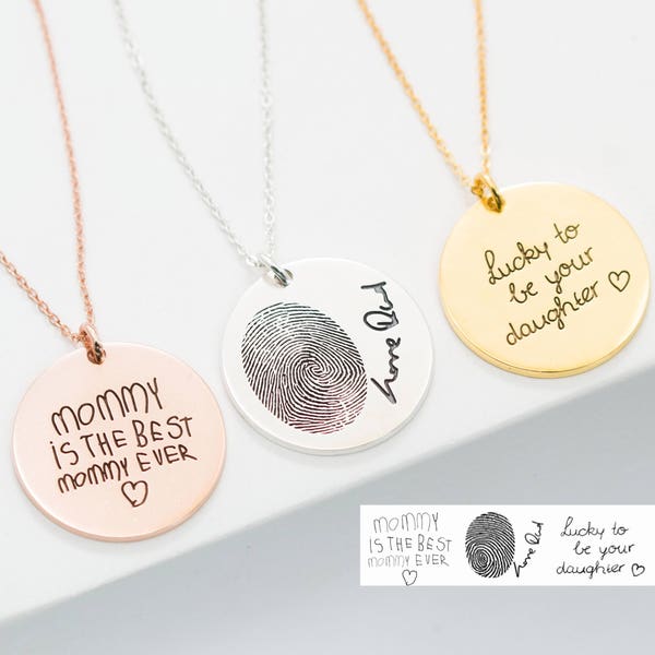 Handwriting Necklace • Custom Handwriting Jewelry • Signature Disc Necklace • Fingerprint Necklace • Mothers Day Gift • Memorial Gift • NM20