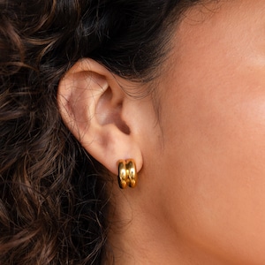 Chunky Double Hoops by Caitlyn Minimalist • Silver & Gold Geometric Earrings • Statement Minimalist Jewelry • Best Friend Gift • ER449