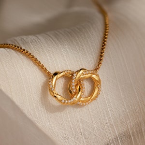 Pave Interlocking Charm Necklace by Caitlyn Minimalist • Diamond Infinity Pendant Necklace • Vintage Jewelry • Dainty Gift for Her • NR228