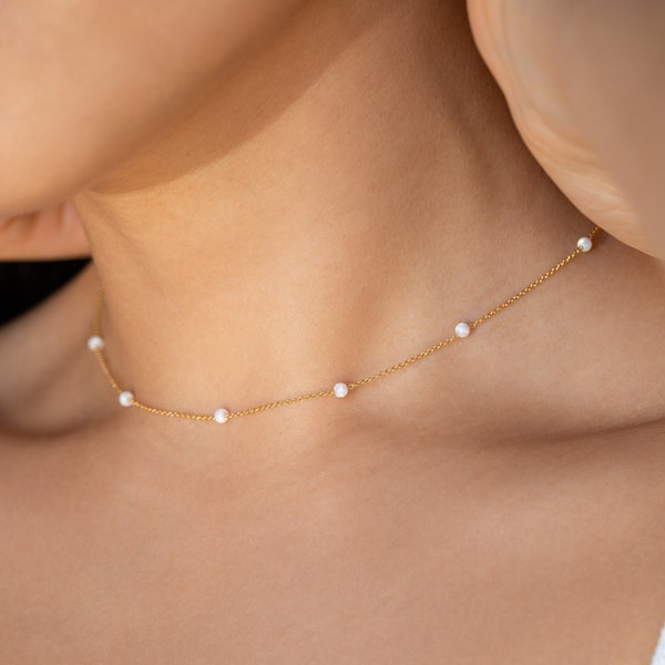 Collar Opal Station de Caitlyn Minimalist • Gargantilla con piedras preciosas delicadas • Joyería nupcial • Regalo perfecto para ella • NR105