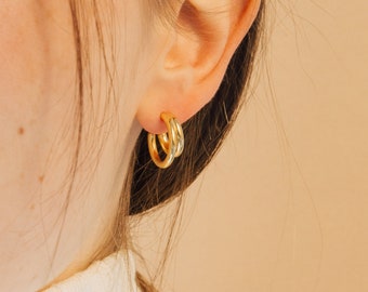 Duo Hoops by Caitlyn Minimalist • Modern Huggie Hoops • Minimalist Double Hoop Earrings • Minimalist Jewelry • Gift for Her • ER080