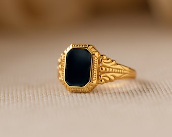 Vintage Black Signet Ring by Caitlyn Minimalist • Black Mens Ring • Chunky Ring • Statement Unisex Ring • Father's Day Gift • RR108