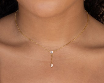 Diamanten hanger van Caitlyn Minimalist • Drijvende diamanten hangerketting • Minimalistische bruidssieraden • Cadeau voor moeder • NR132