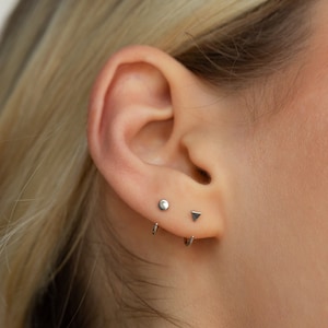 Tiny Circle & Triangle Open Huggie Hoop Earrings by Caitlyn Minimalist • Dainty Mismatched Stacking Earrings • Best Friend Gift • ER224