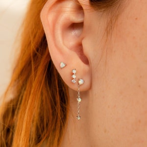 Opal Stud Earrings by Caitlyn Minimalist • Dainty Opal Heart Earrings, Bar Earrings & Chain Drop Earrings in Silver • Maid of Honor Gift