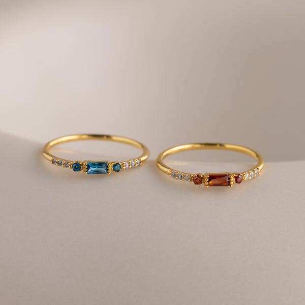 Pave Birthstone Baguette Ring by Caitlyn Minimalist • Dainty Diamond Promise Ring • Bridesmaid Jewelry • Birthday Gift for Her • RM180