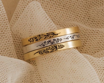Thin Custom Ring With Engraved Flowers by Caitlyn Minimalist