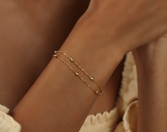 Duo Bead Chain Bracelet • Delicate Bracelet • Fine Beaded Chain Bracelet • Dainty, Perfect for Everyday Wear • Perfect Gift for Her • BR016