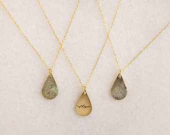 Tiny Teardrop Fingerprint Necklace • Dainty Fingerprint Pendant • Loved One's Fingerprints Jewelry • Memorial Gifts • Mother's Gift • NM31