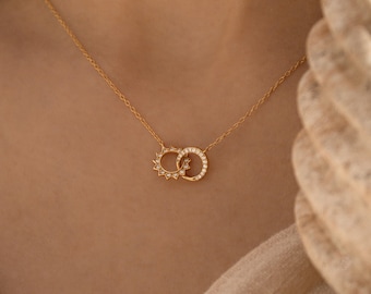 Sun & Moon Eternity Necklace by CaitlynMinimalist • Interlocking Circle Necklace • Dainty Diamond Jewelry • Best Friend Gift • NR057