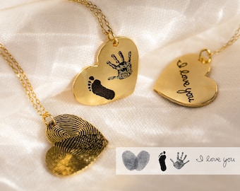 Baby Footprint Necklace • Engraved Fingerprint Necklace • Handprint Art Jewelry • New Mom Baby Keepsake Gift • Baby Announcement Gift • NM32