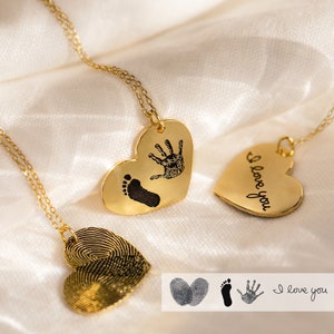 Baby Footprint Necklace • Engraved Fingerprint Necklace • Handprint Art Jewelry • New Mom Baby Keepsake Gift • Baby Announcement Gift • NM32