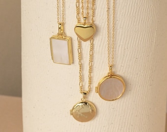 Collares con medallón de CaitlynMinimalist • Medallón de corazón de oro, medallones de perlas, collares con fotografías • Regalos para mamá • Regalo de aniversario perfecto para ella