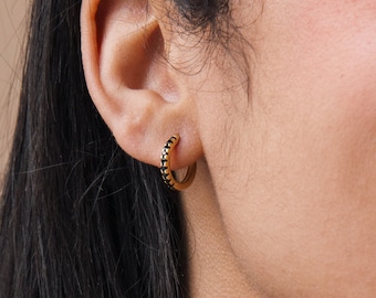 Onyx Hoop Earrings by Caitlyn Minimalist • Black Diamond Huggie Earrings • Black Mini Gold Hoops • Perfect Gift for Her • ER104
