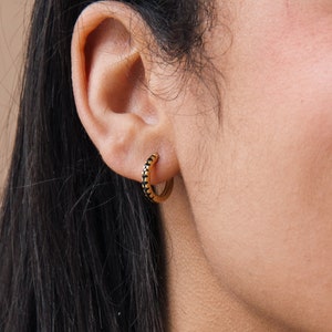 Onyx Hoop Earrings by Caitlyn Minimalist • Black Diamond Huggie Earrings • Black Mini Gold Hoops • Perfect Gift for Her • ER104