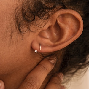 Wire Diamond Hoop Earrings by Caitlyn Minimalist • Gold Threader Earrings • Diamond Earrings • Dainty Hoops • Gift for Her • ER152