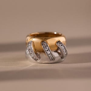 Sculpted Pave Linked Ring by Caitlyn Minimalist • Two Tone Interlocked Stacking Rings • Mixed Metal Jewelry • Unique Gift • RR211