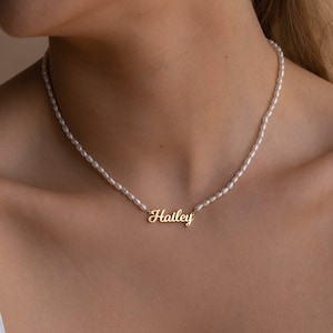 Personalized Pearl Name Necklace by Caitlyn Minimalist • Custom Dainty Choker Necklace • Minimalist Pearl Jewelry • Gift for Her • NM103F97