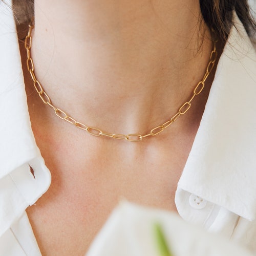 Dainty Paper Clip Chain Ring in Gold Sterling Silver Rose Etsy