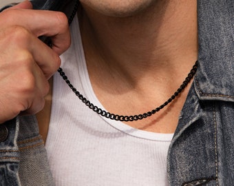 Men's Cuban Link Chain by Caitlyn Minimalist • Chunky Black Curb Chain Necklace for Men • Statement Men's Jewelry • Boyfriend Gift • NR154