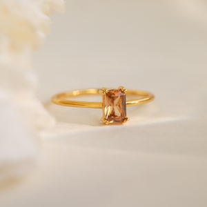 Citrine Birthstone Ring by Caitlyn Minimalist • Emerald Cut Ring • Vintage Style Crystal Ring • Gemstone Jewelry • Gift for Her • RR086