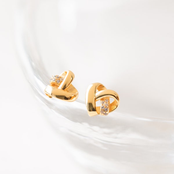 Heart Knot Earrings by Caitlyn Minimalist • Stacking Diamond Stud Earrings, Everyday Earrings • Perfect Gift for Girlfriend • ER304