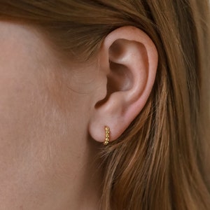 Sphere Huggie Earrings • Beaded Earrings • Huggie Hoop
